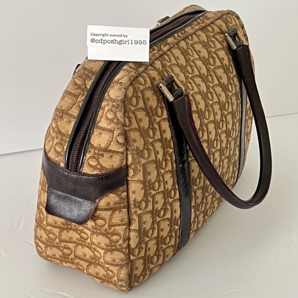 1970s Christian Dior Brown oblique Diorissimo Boston Trotter bag canvas leather - Picture 5 of 16